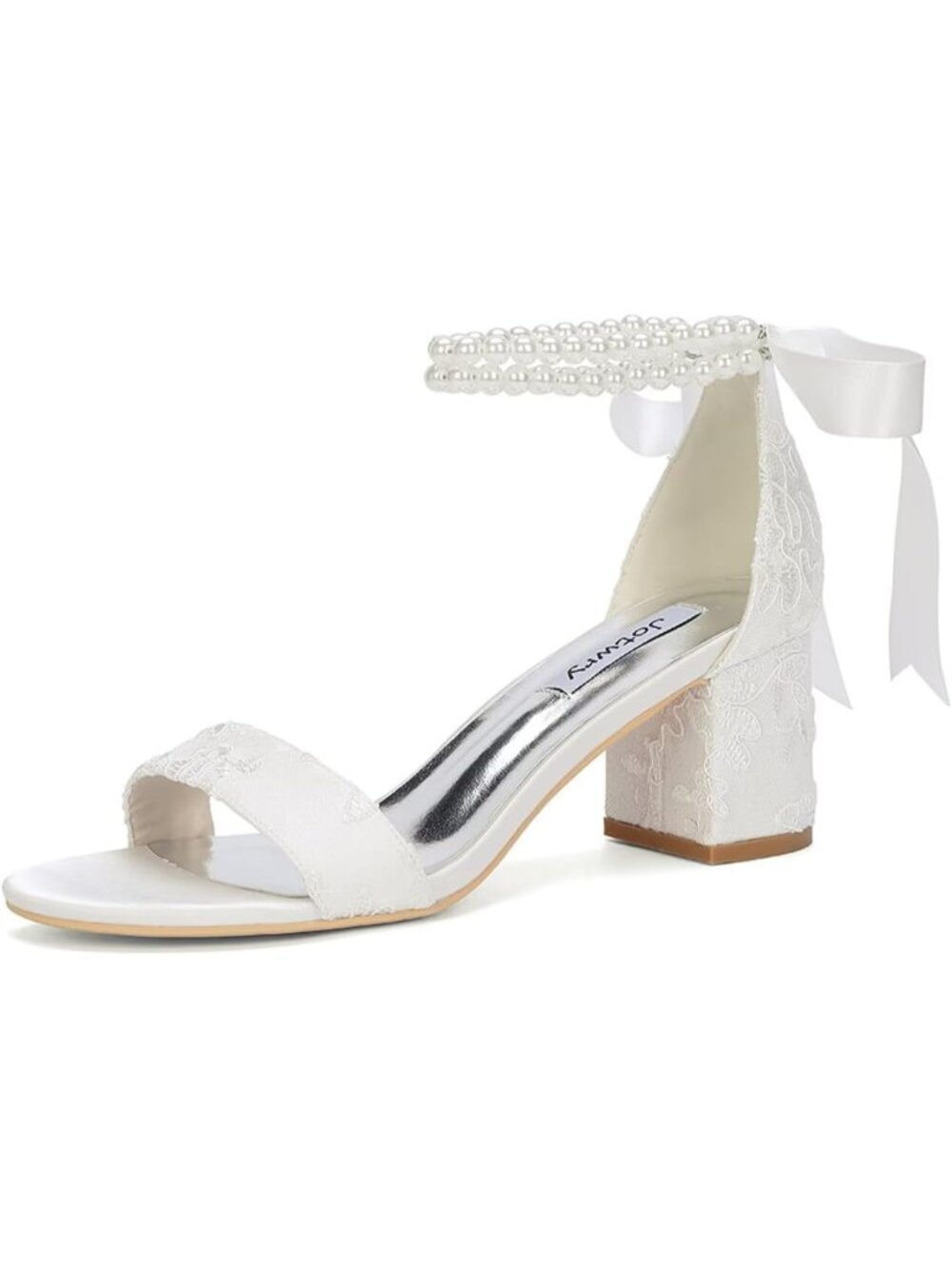 Women's Ivory Lace Block Heel Toe Bridal Open Wedding Imported Sandals Shoes